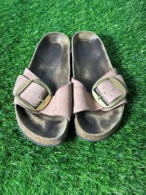 Birkenstock Madrid Big Buckle Nubuck Leather Sandals in Old Rose